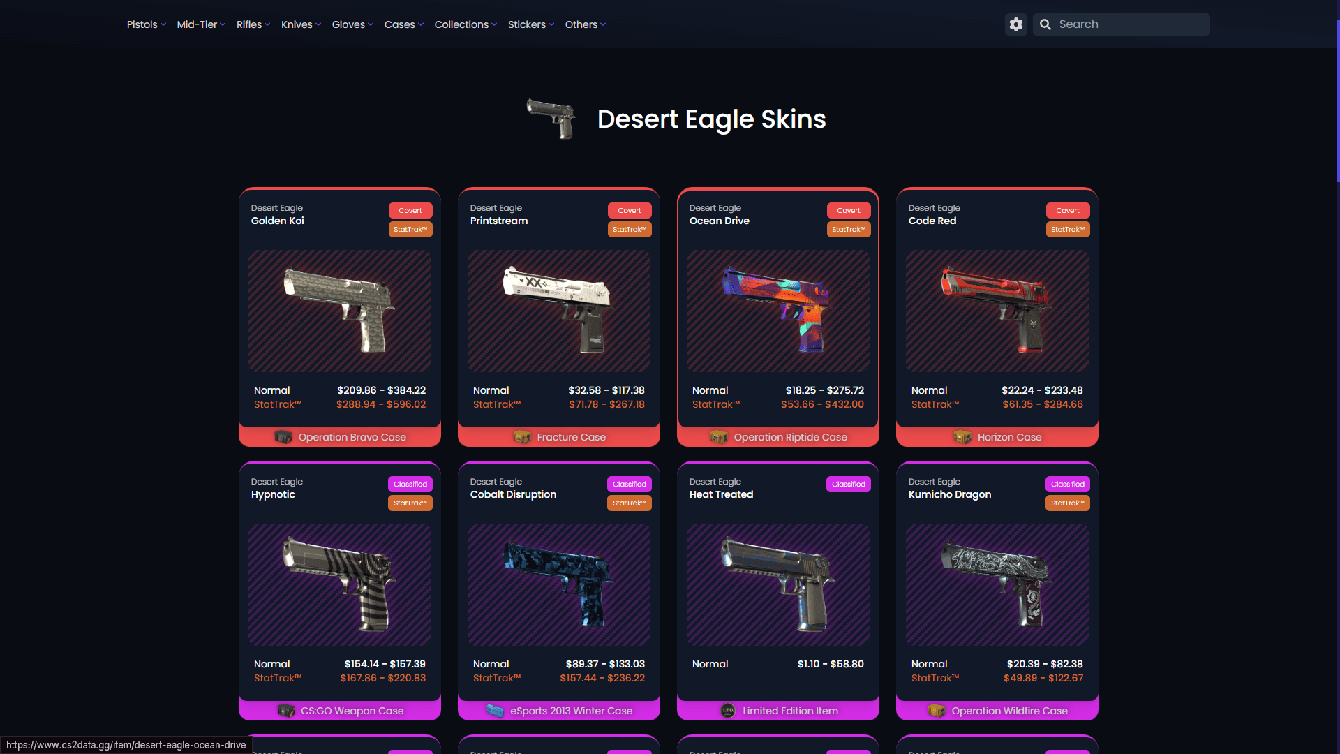 Página de skins do cs2data.gg